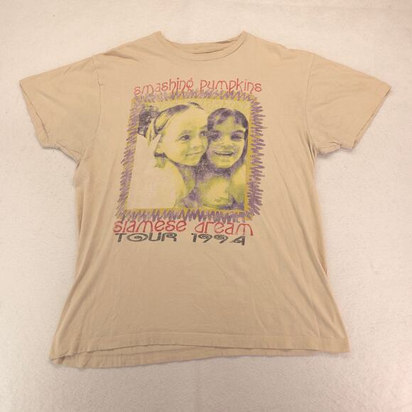 Smashing Pumpkins Band Graphic Crew Neck T Shirt Mens Size Extra Large XL Tan - Picture 2 of 9